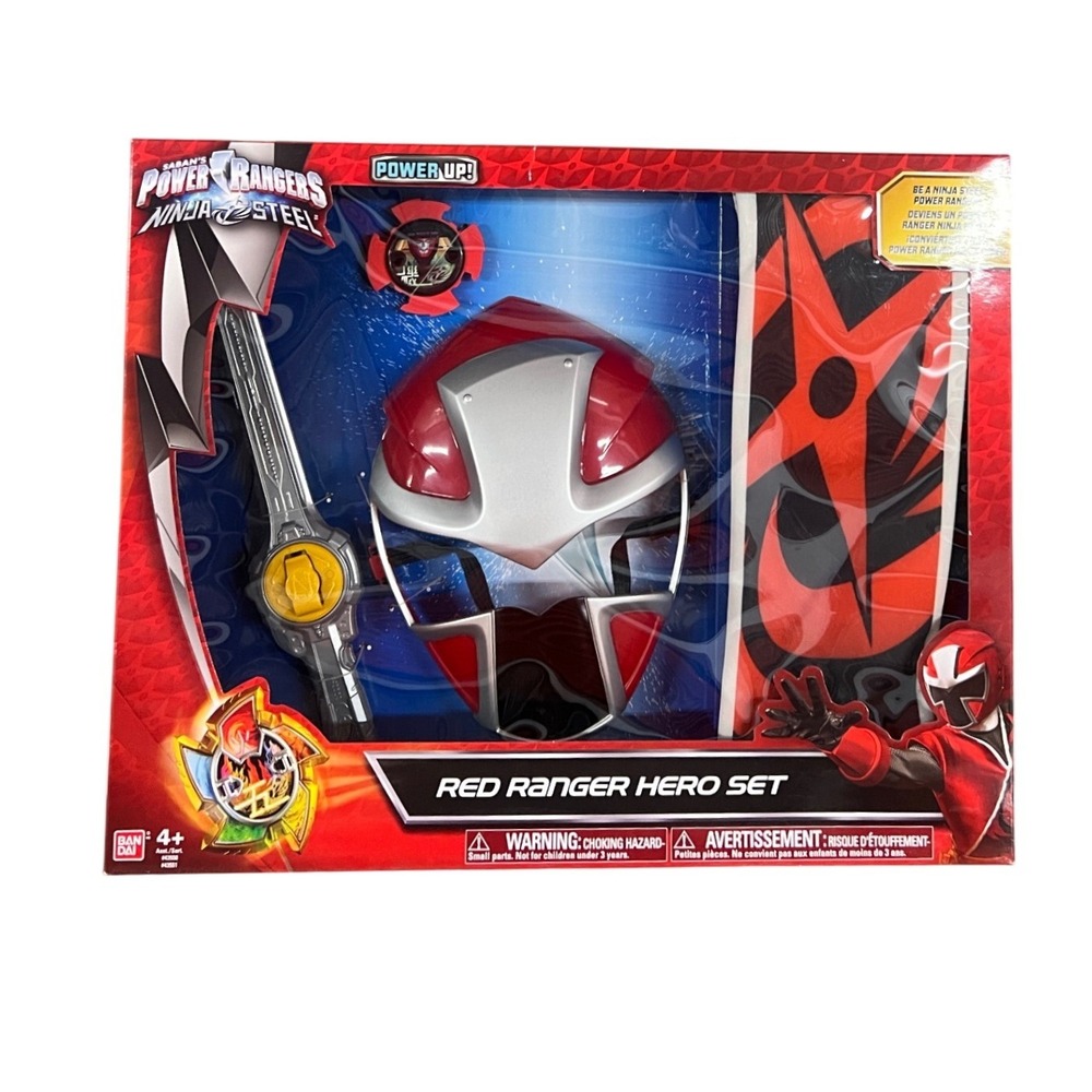 Power Rangers Ninja Steel Red Ranger Hero Set Bandai Mask Sword Ninja Star New